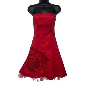 Vintage Gunne Sax Jessica McClintock Red Ruffle Strapless Tulle Dress Size‎ 1/2